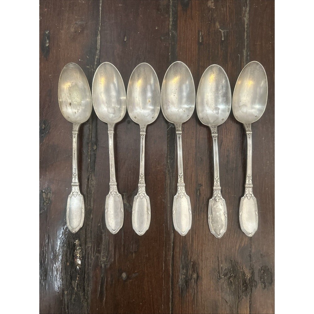 6 Antique Silverplate French Silverplate Serving Spoons Metal Blanc 84